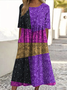 Femmes Géométrique Violet Col Rond Confortable Robe Maxi Décontracté