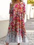 Femmes Floral Rouge Col Rond Confortable Robe Maxi Décontracté