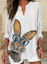 Blouses Femmes Décontracté Printemps / Automne PÂQUES (lapin) Col V Quotidien Ample Manches Longues en Mélangé de Coton Régulier