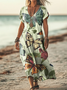 Femmes Floral Comme Image Col V Confortable Robe Maxi Décontracté