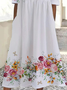 Femmes Floral Blanc Col Rond Confortable Imprimé Robe Maxi Décontracté