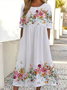Femmes Floral Blanc Col Rond Confortable Imprimé Robe Maxi Décontracté