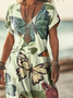 Femmes Floral Comme Image Col V Confortable Robe Maxi Décontracté