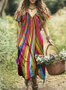 Femmes Géométrique Multicolore Col V Confortable Robe Maxi Décontracté