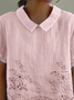 Blouses Femmes Décontracté Plain Été Coton Ample Demi Manche Col Châle Droit Régulier