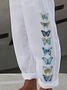 Pantalons Femmes Boho Printemps / Automne Papillon Coton Micro-élasticité Vacances Pantalon droit Long Régulier