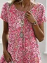 Femmes Floral Rose Col Rond Confortable Imprimé Robe Mi-Longue Décontracté