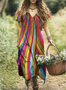 Femmes Géométrique Multicolore Col V Confortable Robe Maxi Décontracté
