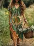Femmes Géométrique Vert Col V Confortable Robe Maxi Décontracté