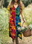 Femmes Géométrique Rouge Col V Confortable Robe Maxi Décontracté