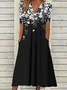Femmes Floral Noir Col V Confortable Imprimé Robe Maxi Décontracté