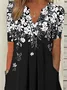 Femmes Floral Noir Col V Confortable Imprimé Robe Maxi Décontracté