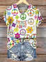 T-shirts Géométrique Décontracté Été Coton Col V Coupe Régulière Manches Courtes Régulier Régulier pour Femmes