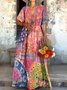 Femmes Floral Rouge Col V Confortable Robe Maxi Décontracté