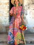 Femmes Floral Rouge Col V Confortable Robe Maxi Décontracté