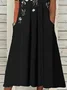 Femmes Floral Noir Col V Confortable Imprimé Robe Maxi Décontracté