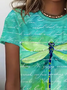 T-shirts Femmes Décontracté Été Libellule Imprimé Ample Jersey Col Rond Droit Régulier