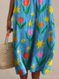 Femmes Floral Vert Col Rond Confortable Robe Maxi Décontracté