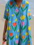 Femmes Floral Vert Col Rond Confortable Robe Maxi Décontracté