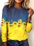 T-shirts Décontracté Floral Printemps / Automne Micro-élasticité Quotidien Coupe Régulière Manches Longues Régulier Trapèze pour Femmes