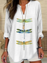 Blouses Décontracté Printemps / Automne Libellule Col V Aucune élasticité Quotidien Ample Manches Longues en Mélangé de Coton pour Femmes