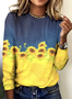 T-shirts Décontracté Floral Printemps / Automne Micro-élasticité Quotidien Coupe Régulière Manches Longues Régulier Trapèze pour Femmes