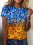 T-shirts Femmes Décontracté Floral Été Coton Micro-élasticité Quotidien Col Rond Régulier Régulier