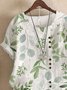 Blouses Femmes Simple Floral Été Coton Aucune élasticité Domestique Coupe Régulière Col Rond Régulier