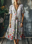Femmes Floral Gris Clair Col V Confortable Robe Maxi Décontracté