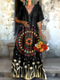 Femmes Floral Noir Col V Confortable Robe Maxi Décontracté