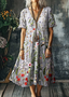 Femmes Floral Gris Clair Col V Confortable Robe Maxi Décontracté