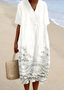 Femmes Floral Blanc Col V Confortable Robe Maxi Décontracté