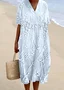 Femmes Floral Blanc Col V Confortable Robe Maxi Décontracté