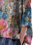 T-shirts Décontracté Floral Printemps / Automne Coton Faire la navette Ample Manches trois quarts Col Rond Régulier pour Femmes