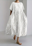 Femmes Floral Blanc Col Rond Confortable Robe Maxi Décontracté