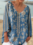 T-shirts Femmes Décontracté Floral Printemps / Automne Polyester Col V Micro-élasticité Coupe Régulière Trapèze Régulier