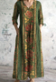 Femmes Floral Vert Col V Confortable Robe Maxi Décontracté
