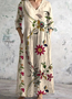 Femmes Floral Abricot Col V Confortable Robe Maxi Décontracté