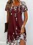 Femmes Floral Bleu Violacé Col Rond Confortable Imprimé Mini Robe Décontracté