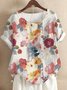 Blouses Femmes Simple Floral Été Polyester Aucune élasticité Demi Manche Col Rond Régulier Régulier