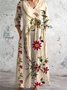 Femmes Floral Abricot Col V Confortable Robe Maxi Décontracté