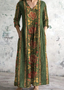 Femmes Floral Vert Col V Confortable Robe Maxi Décontracté