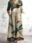 Femmes Floral Kaki Col V Confortable Robe Maxi Décontracté