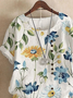 Blouses Décontracté Floral Été Coton Aucune élasticité Coupe Régulière Col Rond Régulier Droit pour Femmes