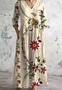 Femmes Floral Abricot Col V Confortable Robe Maxi Décontracté