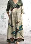 Femmes Floral Kaki Col V Confortable Robe Maxi Décontracté