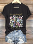 T-shirts Femmes Décontracté Floral Été Coton Col V Coupe Régulière Régulier Trapèze Régulier