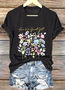 T-shirts Femmes Décontracté Floral Été Coton Col V Coupe Régulière Régulier Trapèze Régulier
