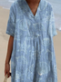 Femmes Floral Bleu Col V Confortable Robe Maxi Décontracté