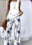 Deux Pièces Ensembles Décontracté Floral Été Naturel Aucune élasticité Quotidien Col Rond Top Avec Pantalons Trapèze pour Femmes